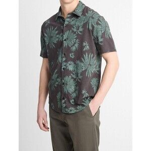 VINCE Shirt Mens XL Gray Green Floral Short Sleeve Button Up 100% Cotton $195